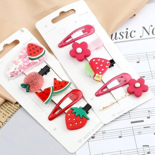 5-10Pcs/Set Sweet Hair Clip Sets Fruit Quicksand Hairpin Strawberry Flower Barrette Headwear Accessories Gift For Girl Women Kid