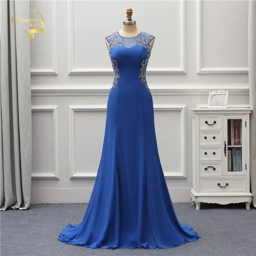 Jeanne Love Formal Evening Dress 2020 Sexy New Open Back Mermaid Prom Blue Robe De Soiree Vestido De Festa OL5247 Transparent