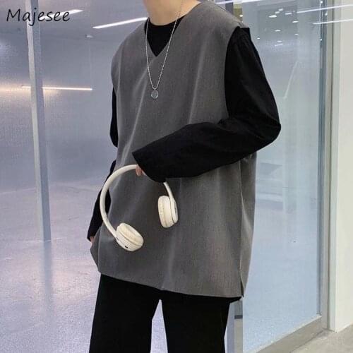 Vests Women Spring Casual Vintage Korean Style Sleeveless Outwear Loose All-match Retros Fashion Harajuku Oversize Solid V-neck
