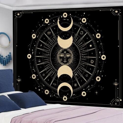 Golden Sun Moon Tapestry Wall Hanging Indian Mandala Boho Printed Psychedelic Tapiz Witchcraft Wall Cloth Tapestries