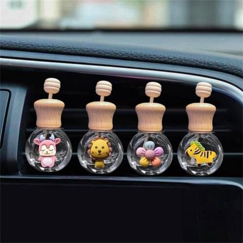 1 Set Bottle Shape Glass Air Vent Clip with Wood Lid Easy to Install Car Perfume Clip Interior Accessories Best Gift
