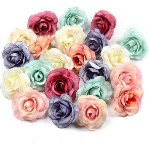 10PCS 4.5cm Mini Artificial Silk Rose Flower Heads For Home Wedding Decoration Wreath Gift Box Craft DIY Scrapbook Fake Flowers