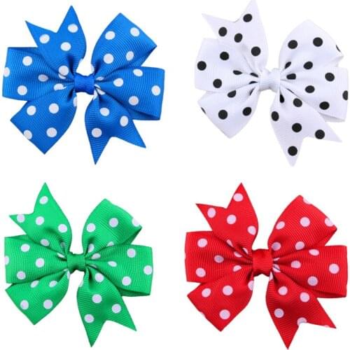 200 pcs/lot , 20 Colors Boutique Polka Dots Print Pinwheel Hair Bows Clips