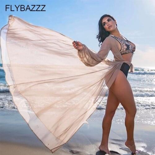 2019 Swim Dress Silk Beach Wear Women Beach Cover Up Bath Dresses Summer Bandage Swimsuit Cover Up Sexy See-Through Beach Dress