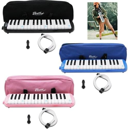32-Key Melodica Melodion Musical Instrument Beginner Harmonica with Blowpipe Mouthpieces Pipe Oxford Cloth Bag Keyboard Case Toy
