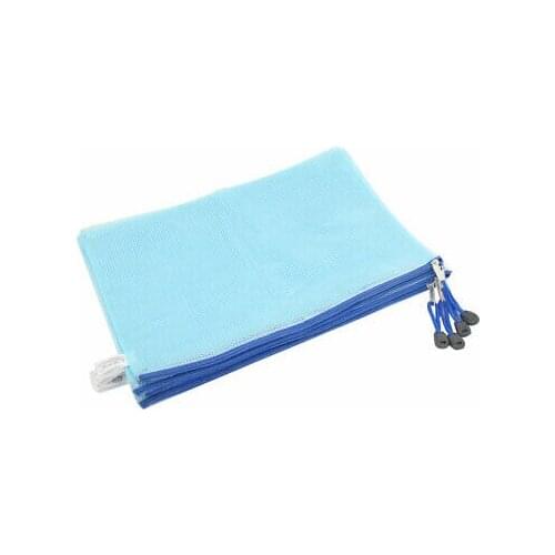 4 Pcs Stationery Light Blue Soft Plastic A4 Files Paper Bags w Strap