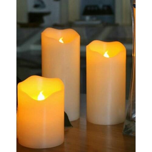 Flameless Led Pillar Candle Paraffin Wax Wavy Edge Night lamp Home Wedding Bar party table Lighting decor 7.5CM(Dia.)-Amber