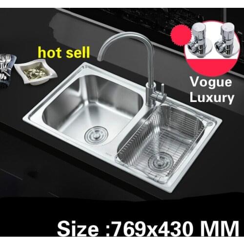 Free shipping Apartment high quality kitchen double groove sink vogue do the dishes 304 stainless steel hot sell 769x430 MM