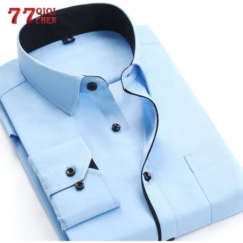 Business Shirts Men Long Sleeve Shirts Plus Size 4XL High Quality Solid Shirt hombre Causal Slim Fit Chemise camisa masculina