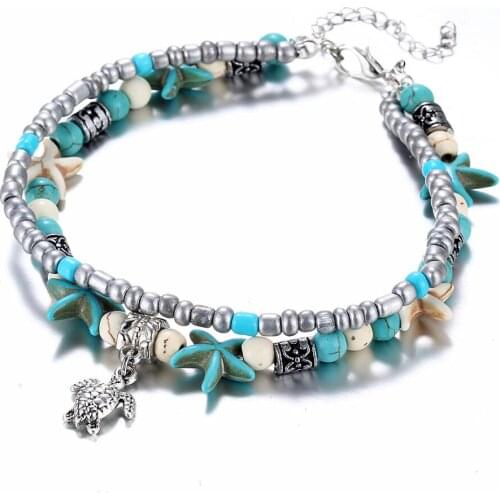Beagloer Shell Beads Starfish Turtle Anklets Bracelet For Women Multi Layer Anklet Leg Bracelet Handmade Bohemian Jewelry Gift
