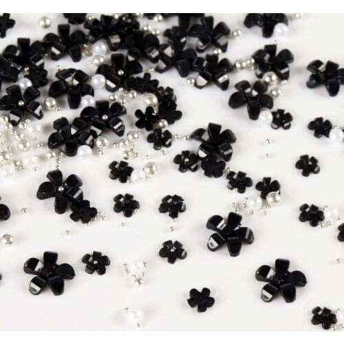 Nail Black Acrylic Flower Jewelry Mix Size Metal Beads Design Luxury DIY Manicure Tips Professional For Nail Supplies RK140134