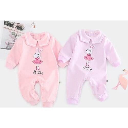 Baby Girls Rompers Cute Long Sleeve Jumpsuit For Infant Cartoon Rabit Print Baby Romper Kids Casual Clothing With Sailor Collar