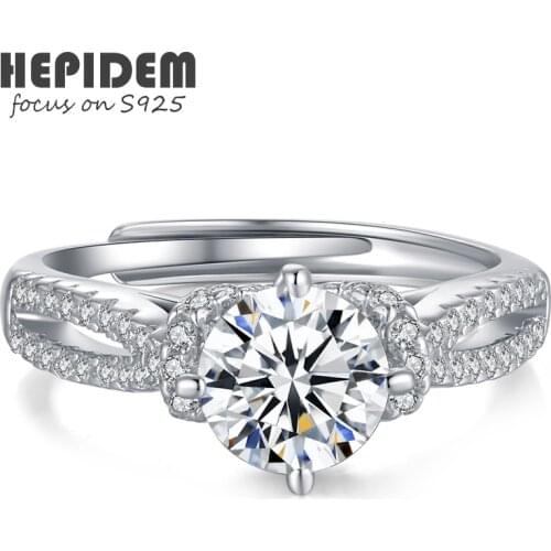 HEPIDEM 100% Really 1ct 6.5mm D Moissanite 925 Sterling Silver Rings Diamond Test Passed Jewelry Women Wedding Gift H032