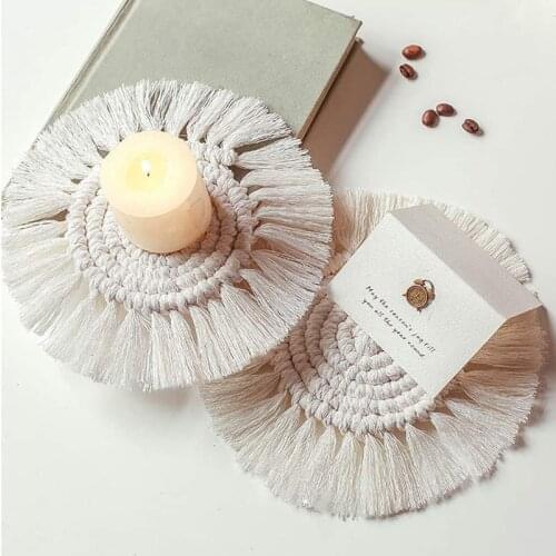 Cotton Braid Coaster Macrame Cup Candle Cushion Handmade Bohemia Style Non-slip Table Heat Insulation Pad Coffee Cup Mat