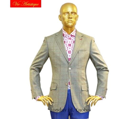 Custom tailor made Mens bespoke suits business formal wedding ware bespoke 2 piece Jacket coat pant olive window plaid wool
