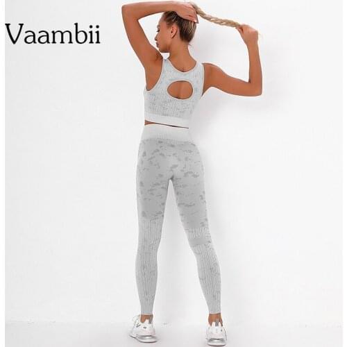 Camo Sportswear Women Seamless Tracksuit Knitted Workout Set 2 Piece Yoga Gym Sets Leggings And Bra Womens Outfits Clothes