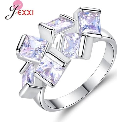 925 Sterling Silver Rings Shining Clear Cubic Zirconia Simple Statement Square Crystal Jewelry Women Engagement Jewelry