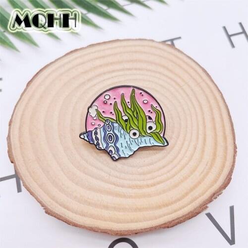 Creative Retro Marine Life Conch Enamel Pins Seaweed Bubble Cute Alloy Brooch Clothes Badge Accessories Woman Jewelry Gift