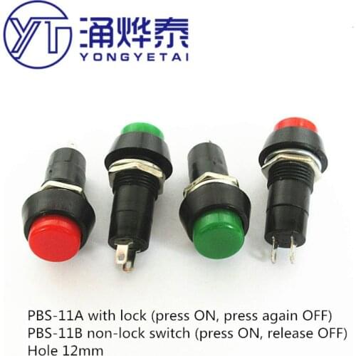 YYT 10PCS PBS-11A PBS-11B Round self-locking click through small button switch mounting hole 12MM