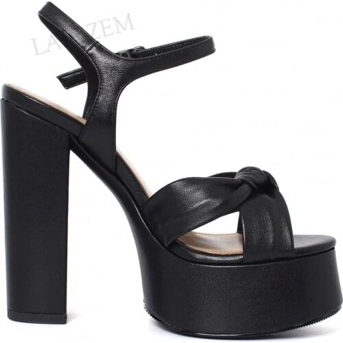 LAIGZEM Women Platform Sandals Real Leather Chunky High Heels Sandals Zapatos Height Increase Summer 2021 Shoes Woman Size 38 41