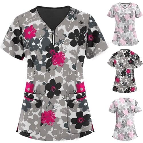 Summer Unisex Scrubs Nursing Workwear Women Scrubs Laboratory Uniform Short Sleeve V-Neck Tops Working Uniform Nurse Blouse