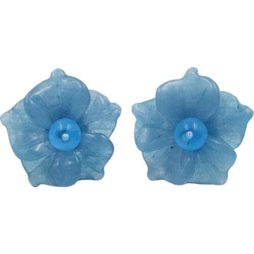 Lii Ji Classic Dye Blue Color Jade Flower 925 Sterling Silver Stud Earring size about 15mm
