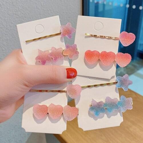 MISANANRYNE 2PCS/Set Cute Star Heart Hair Clips For Girls Sweet Hair Ornament Barrettes Rubber Band Hair Accessories New