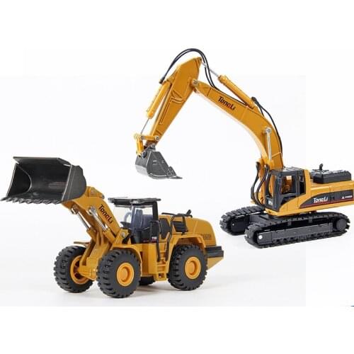 2pcs/set Die-cast models Alloy metals 1:50 Scale excavator Wheel Loader Movable joint construction trucks Boys birthday present