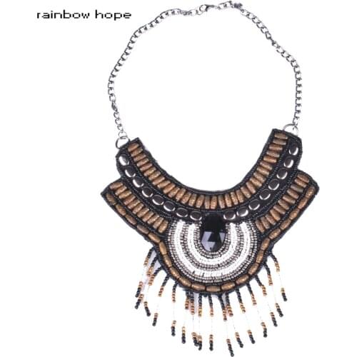 Trendy Bohemia necklace jewelry Handmade Embroidery Bead Women choker collar Necklace Ethnic Necklace Beads Resin tassel Pendant