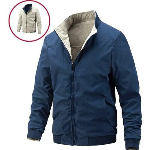 AIOPESON Double Face Jackets Men Casual Simple Solid Color Slim Fit Jacket Men Autumn Vogue Stand Collar Cargo Mens Jackets