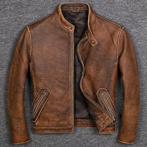 High Quality Leather Jacket Men Real Cowhide Jacket Vintage Motorcycle Jacket for Men Style Chaqueta De Los Hombres 2021 WPY2475