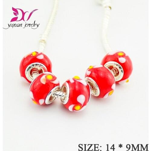 New Arrive European Fashion Charms Murano Glass Beads Fit dora Style Charm Bracelets For Women Red flowers cristal TK079