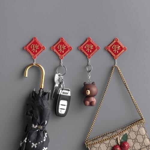 New Year Decorative Hooks Chinese Blessing Words"Fu" Load-Bearing Viscose Red Wall Door And Window Kitchen Bathroom Hangers