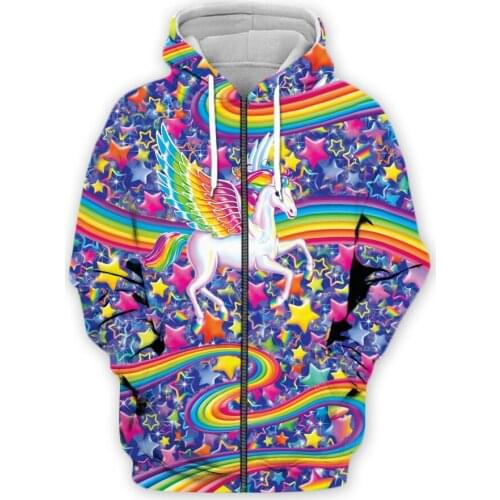 2021 Autumn Fashion 3D Men Hoodies Lisa Frank Cartoon Rainbow Unicorn Horse Printed Hoodie Sweatshirt/Zipper Coat