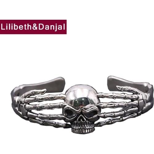 Punk Skull Demon Claw Bangle Real 925 Sterling Silver Vintage Bracelets Bangle for Women Men Indian Jewelry bijoux femme 2020 B8