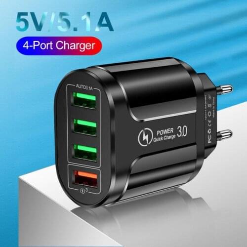 4 USB Charger Quick Charge 3.0 Port Fast Charging Wall Adapter For IPhone 12 Huawei Xiaomi Tablet Samsung Mobile Phone Charger