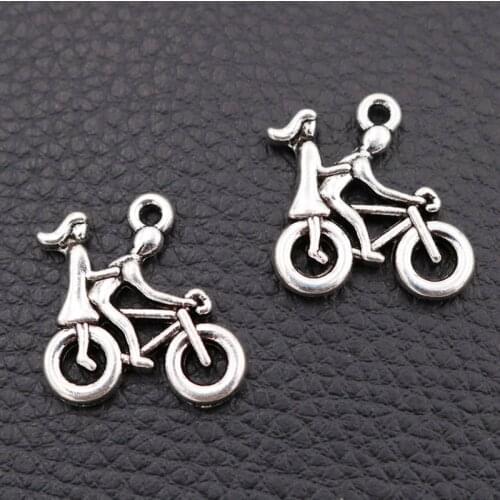 10pcs Silver Plated Couples Bicycle Metal Pendant Nostalgic Necklace Bracelet DIY Handmade Jewelry Findings 21*20mm A2065