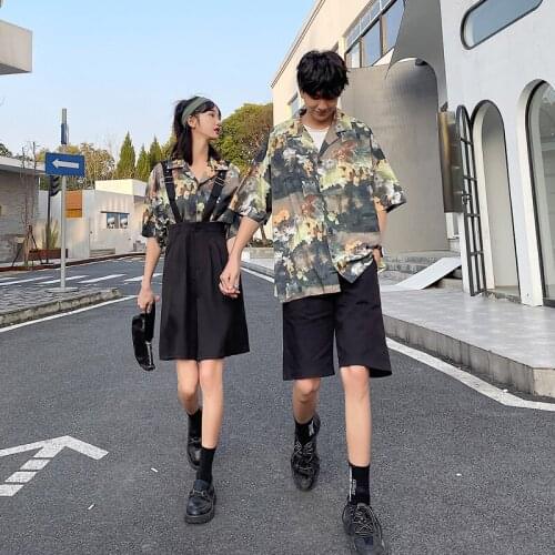 Actual couple install Korean version loose casual blouse skirt blouse shorts couples clothes couples clothing