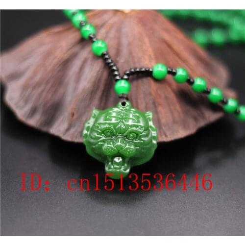 Carved Tiger Jade Pendant Natural Chinese Green Beads Necklace Charm Jewellery Fashion Lucky Amulet Gifts for Man