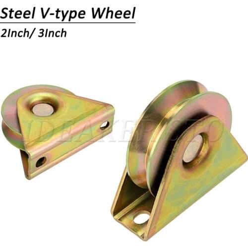 2" 3" V Groove Caster Wheels, Heavy Duty Rigid Caster with Bracket for V Track Rail, Rolling Driveway Gate, Industrial Machine