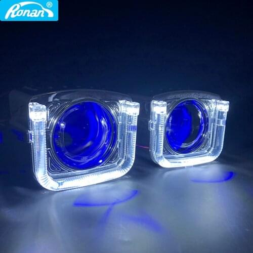 RONAN 2.5'' Mini HID Bi xenon H1 Projector car headlight lens U halo white angel devil eyes shrouds car styling H4 H7 headlamp