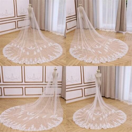 Ivory Wedding Cloak Soft Tulle Wedding Cape Veil Bridal Chiffon Cloak Cathedral Wedding Veil Floral Lace Veil Lace Bridal Veil F