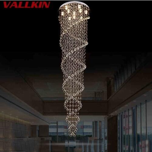 LED Pendant Light for Dining Room Modern Lamp Double Spiral Staircase Fixtures with K9 Clear Crystal D70CM Silver Canopy Lights