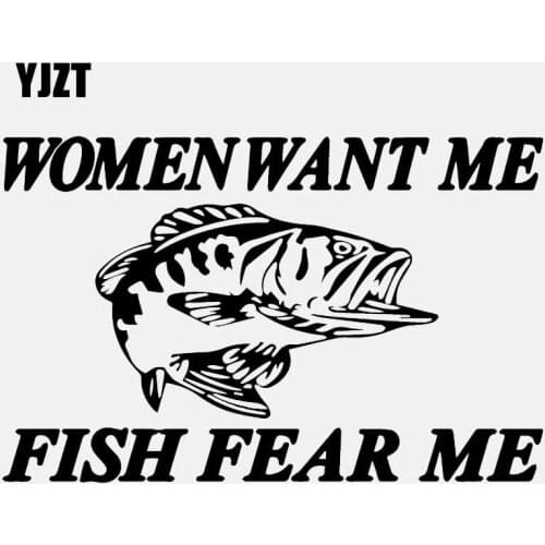 YJZT 15CM*9.6CM Women Want Me Fish Fear Me Bass Trout Catfish Car Sticker Fish Decal Vinyl Art Decor Black/Silver C24-0445