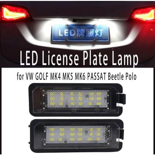 2pcs White Canbus LED License Number Plate Light No Error Tail Light Lamp High Power for VW GOLF MK4 MK5 MK6 PASSAT Beetle Polo
