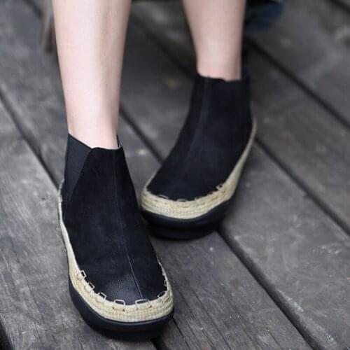 Artmu Genuine Leather Boots 2021 New Autumn Winter Plush Chelsea Boots Fashion Women Shoes Wedges Ladies Platform Boots Original