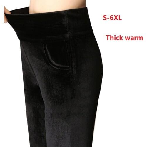2020 Women Plus size 5XL Winter Trousers Female waist elastic Feet Pants Gold velvet plus velvet thickening outer wear trousers