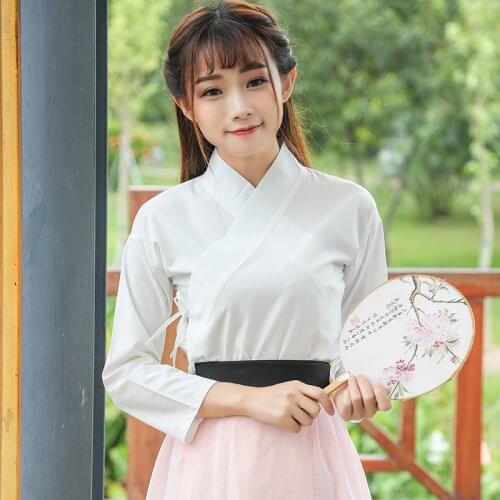 Women Hanfu Top White Festival Outfit Rave Performance Clothes Chinese Dancing Tops Folk Stage Classical Dance Costume DF1164