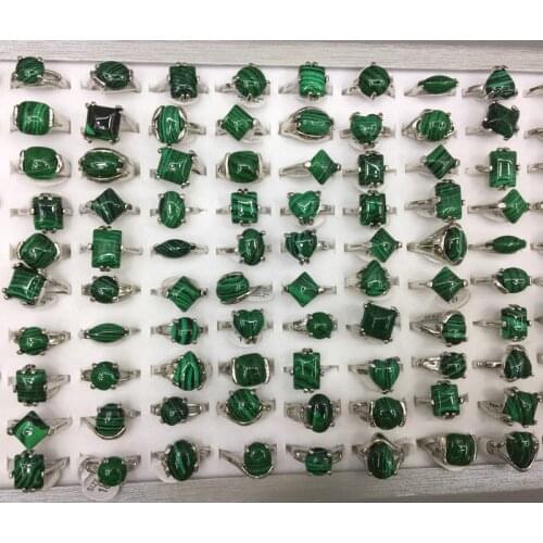 Womens Charm Rings Green Peacock Zebra Agate Stone Finger Ring Silver Color Mixed Size 20pcs/lot