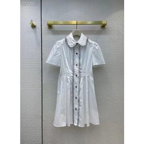 New 2021 Summer Fashion Runway Cute Mini Dress Women Short Sleeve Single Breasted Elegant White Pleated Dresses